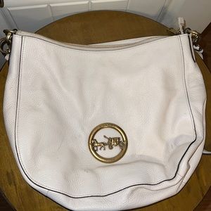 Coach Cream Colored Purse with Metal Logo
